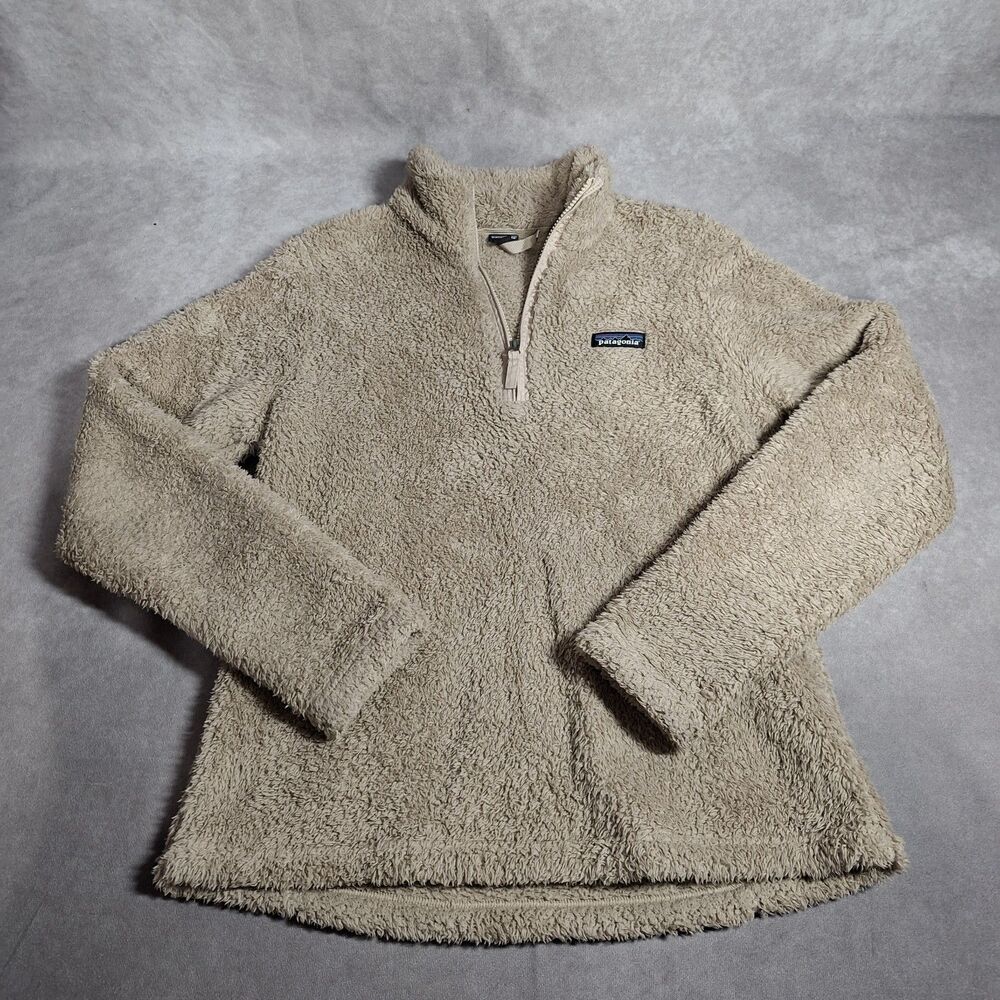 Patagonia Medium Women's 1/4 Zip Pullover Khaki Beige Fleece Some Wear